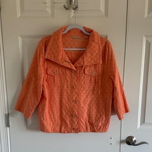 Laura Ashley Orange Button-Up Jacket Textured Polka Dot Fabric Size medium